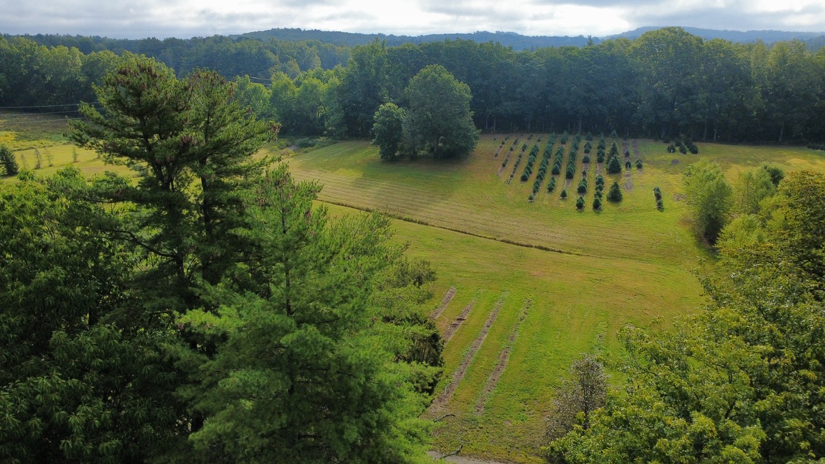 An aerial view of the Salmon Falls Nursery fields in Berwick, Maine
