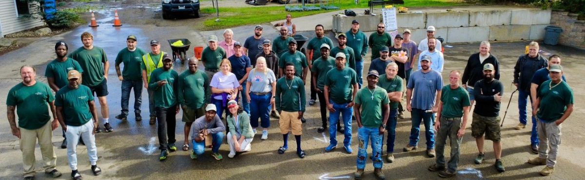 The Salmon Falls Nursery & Landscaping crew standing together on the job